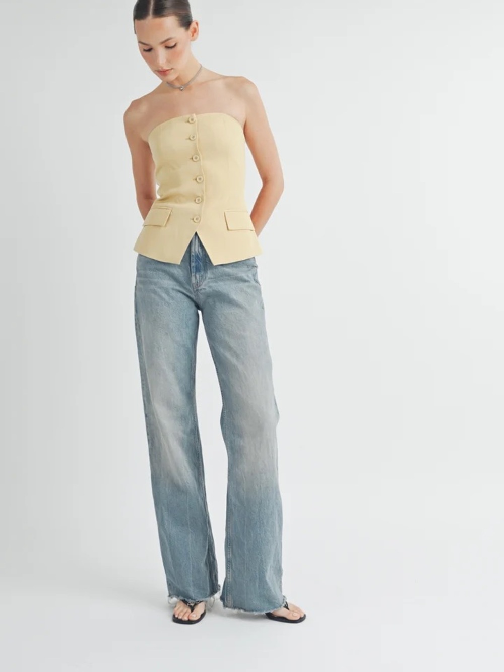 Strapless Cream Button-Front Bustier Top